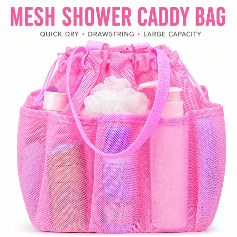 Sac douche maille rose réutilisable cordon serrage rapide respirant voyage gym