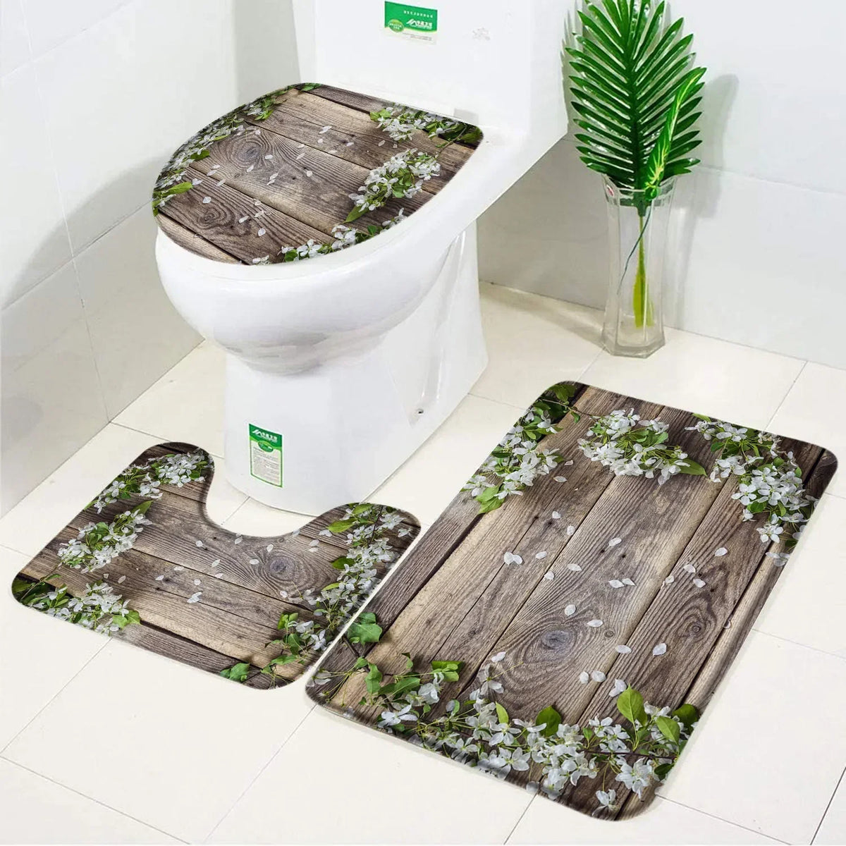 ensemble tapis bain salle bain rouge fleurs roses motif moderne coton doux décoratif