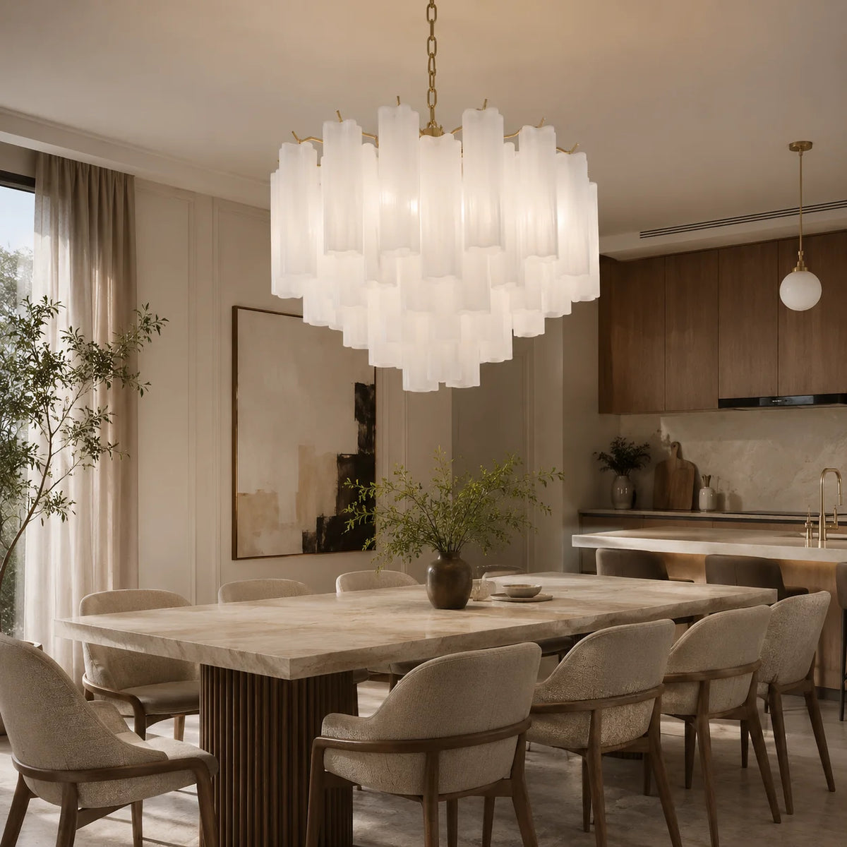Suspension lumineuse moderne verre strié blanc rose vert neutre lumière chambre salon