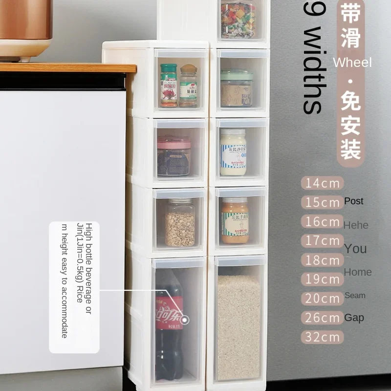 meuble rangement modulaire blanc boîtes transparentes roulettes organisation maison moderne