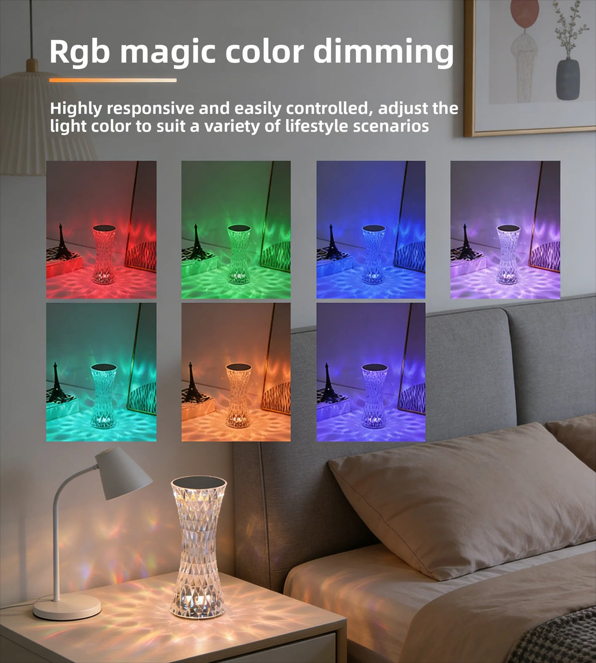 lampe décorative transparente diamant moderne commande tactile ambiancé romantique chambre chevet