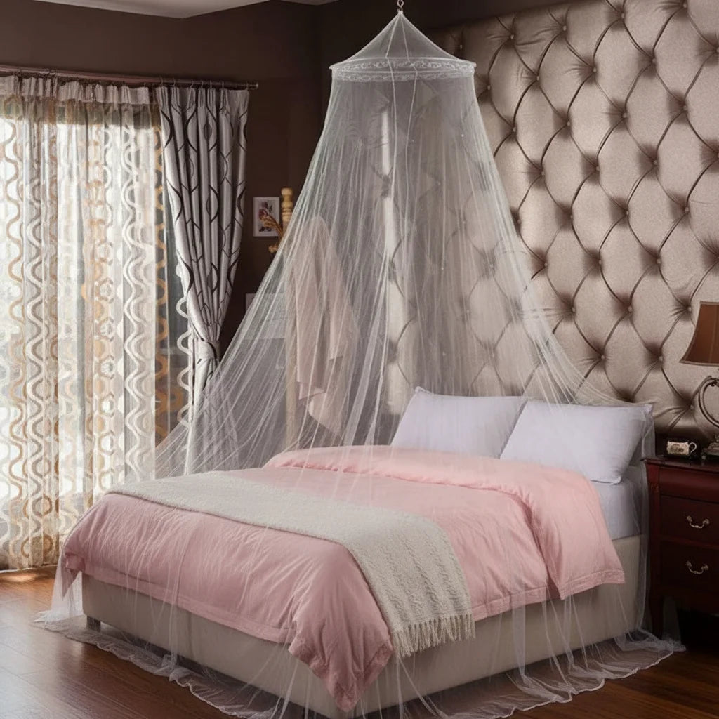 moustiquaire lit dôme rose blanche bleue tissu ajouré dentelle romantique décorative métalliques