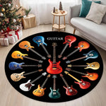 tapis rond guitares multicolores moderne salon chambre décoration extérieur salle bain noir