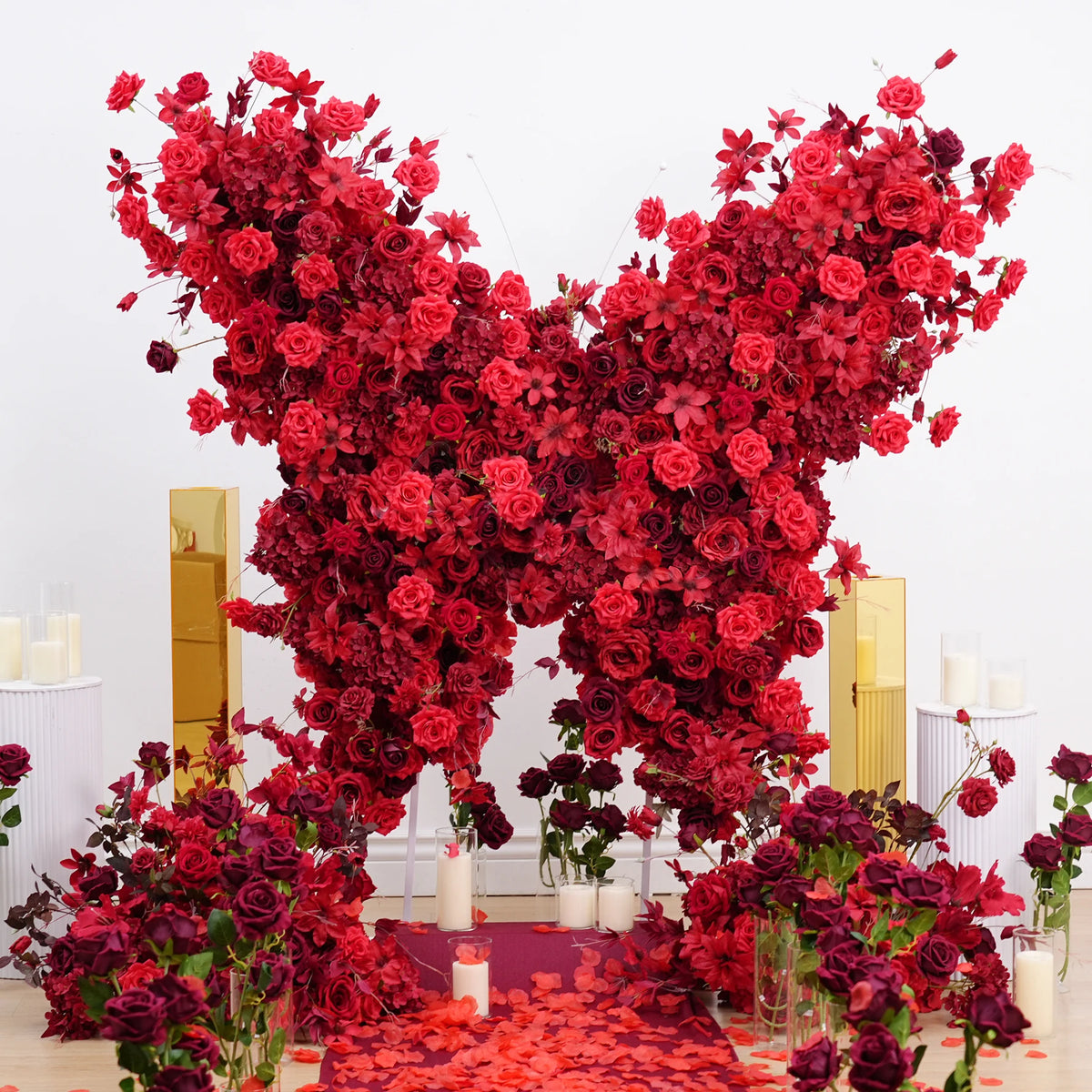 Décoration murale arche fleurs variées romantique violet rose blanc bleuclair vert extérieure