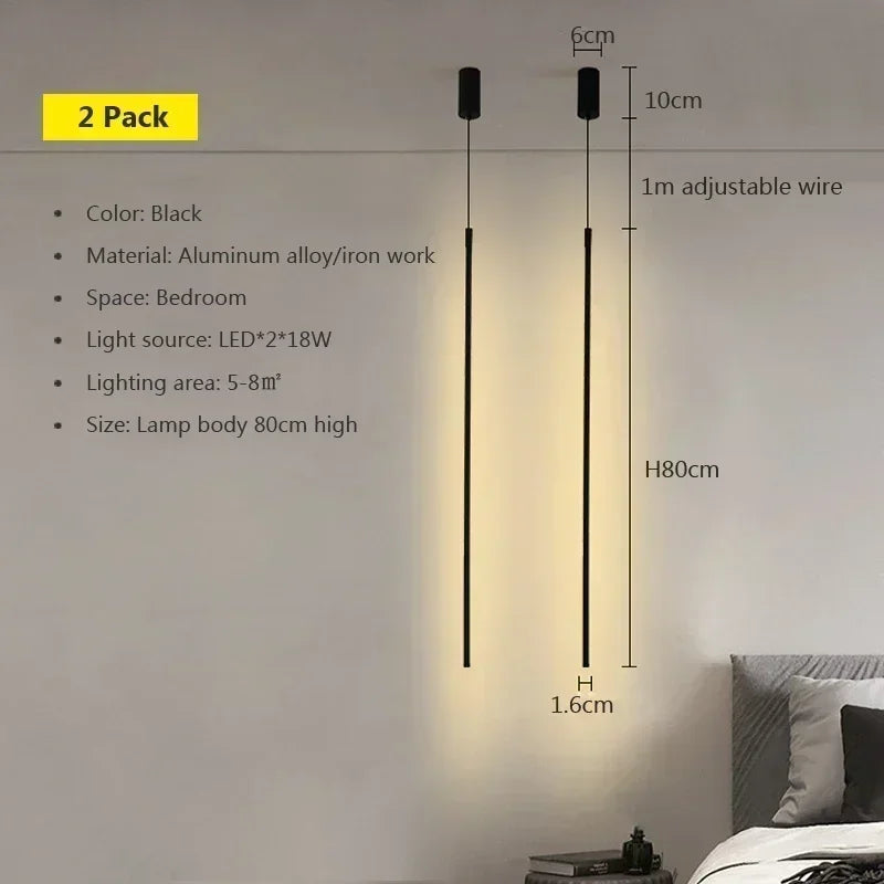 lampe suspendue moderne noir minimaliste pendentif cordon flux lumineux salon chambrehôtel