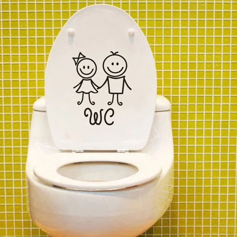 autocollant mural noir stick figures wc simple cartoon salle bains pvc 16cm 13cm