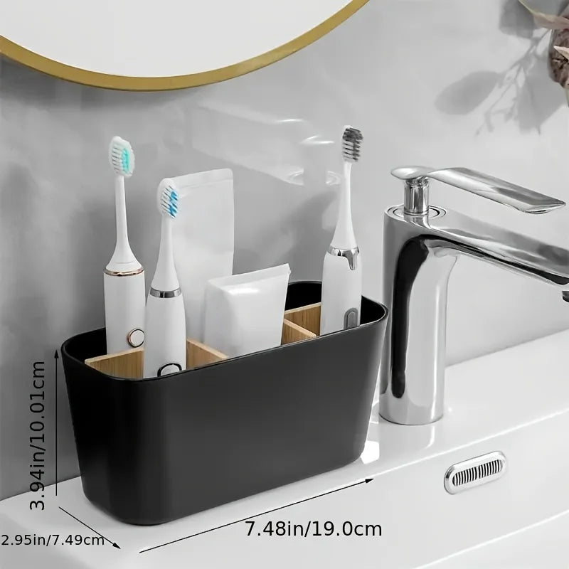 organisateur vanity bois blanc noir rangement brosses électriques tubes dentifrice minimaliste moderne