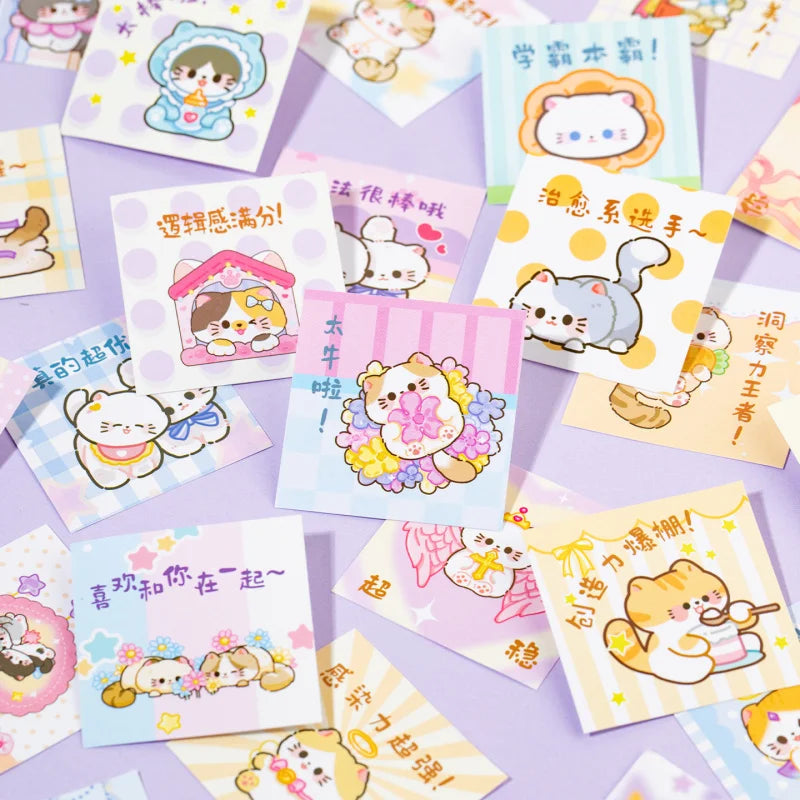 autocollants chat mignons cartoonaufs textes chinois motifs géométriques colorés pack 50 feuilles transparents adhésifs