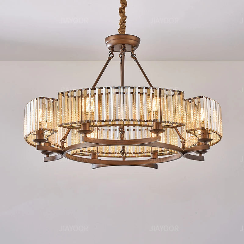 lustre moderne suspension bronze doré ampoules e14 chaines transparentes verticales 105 55cm
