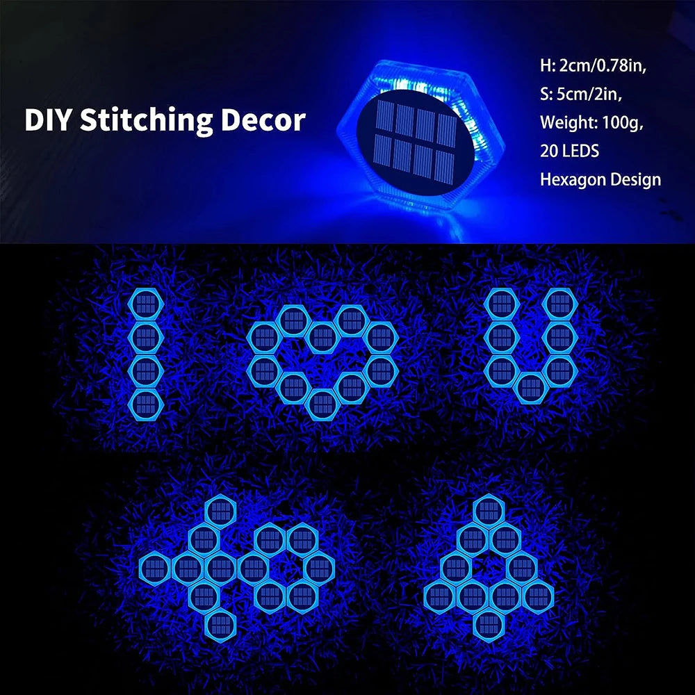 lumière solaire extérieure ip68 bleu noir blanche hexagonale adhésive minimaliste led étanche automatique patio
