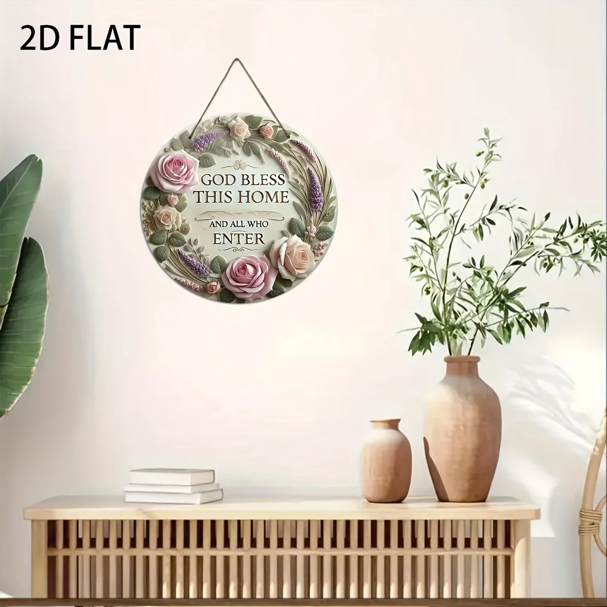 décoration murale ronde rose feuillage rustique bois religieux entrée maison bar