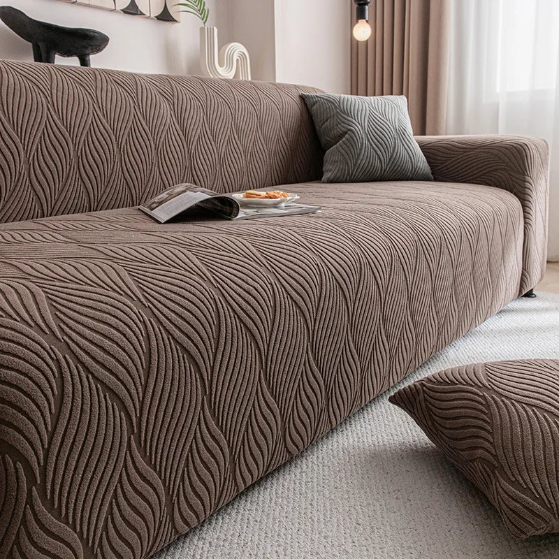 housse canapé velours motif rayures ondulées moderne vert olive marron coussin d'appoint