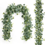 guirlande feuilles eucalyptus vertes fleurs blanches decoration exterieur naturelle rustique 180cm impermeable reutilisable
