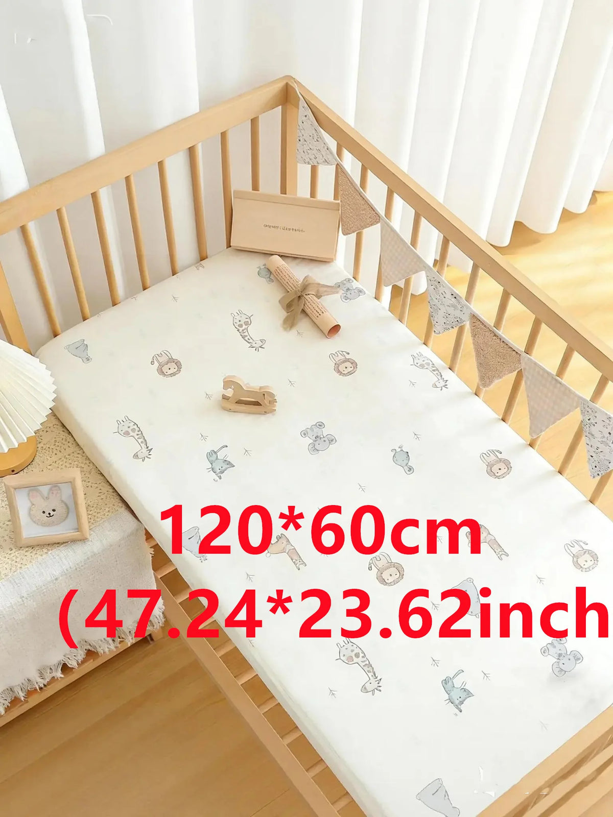 drap housse bébé imprimé animaux gris blanc moderne 90x50 120x60 130x70 polyester coton