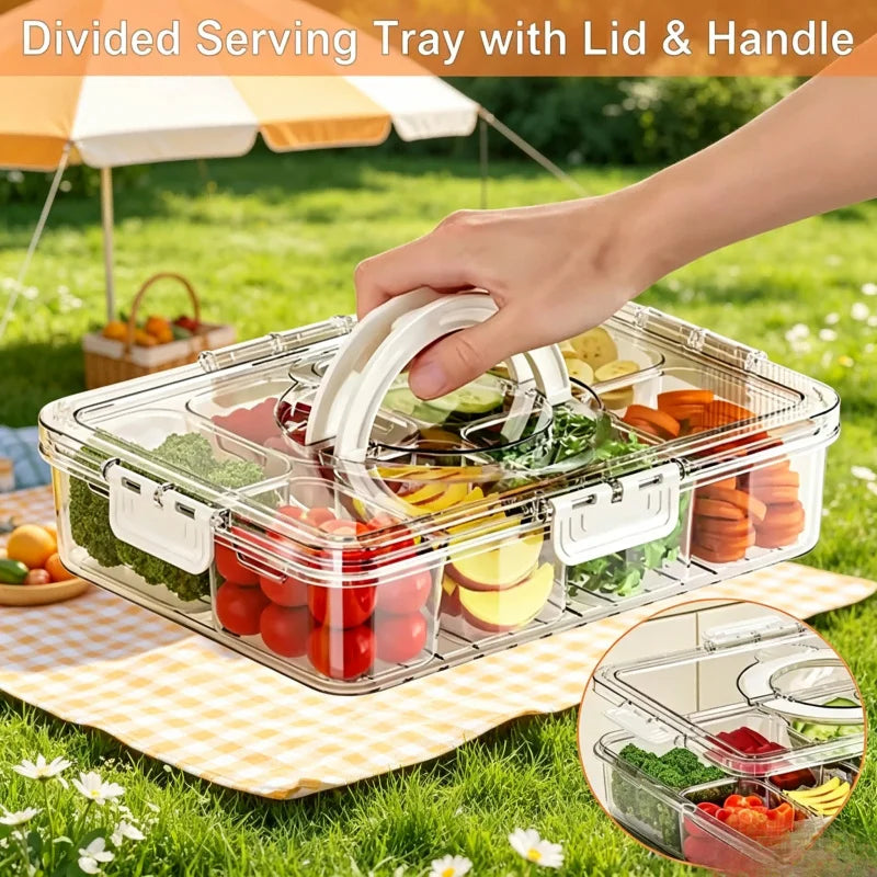 plateau service plastique transparent couvercle compartiments divisés fruits légumes