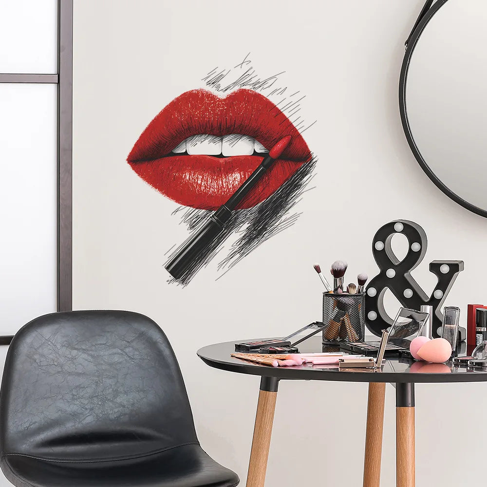 sticker mural moderne lèvres rouges adhésif pvc résistant eau salon chambre