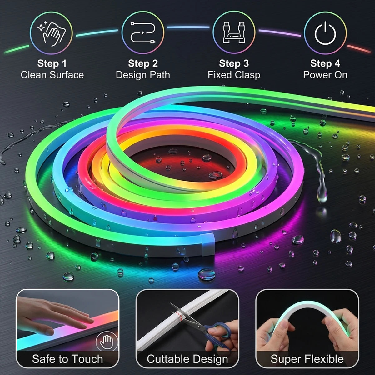 ruban led néon multicolore 2m 3m 5m 10m étanche flexible télécommande usb moderne clips