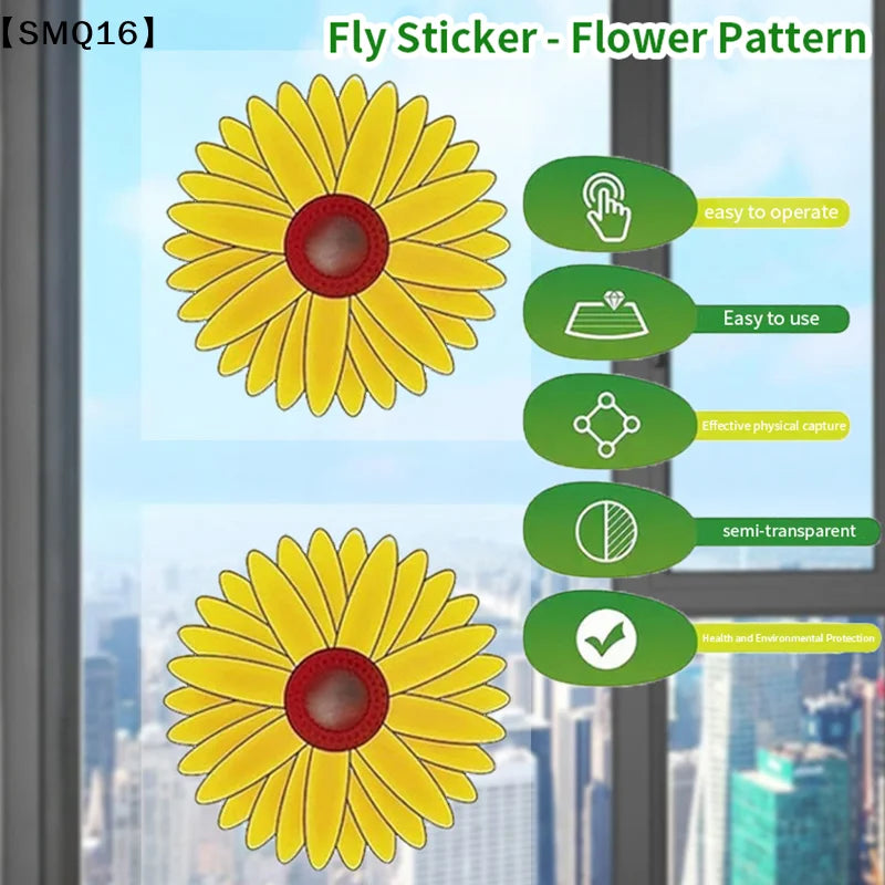 pièges mouches stickers autocollants fleurs décoratives jaunes rouges transparents intérieurextérieur 20pcs
