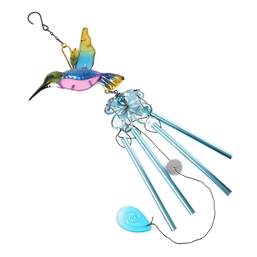 colibris libellules suspendus transparents métal verre peint oiseaux décoratifs cloches chaînes motifs floraux