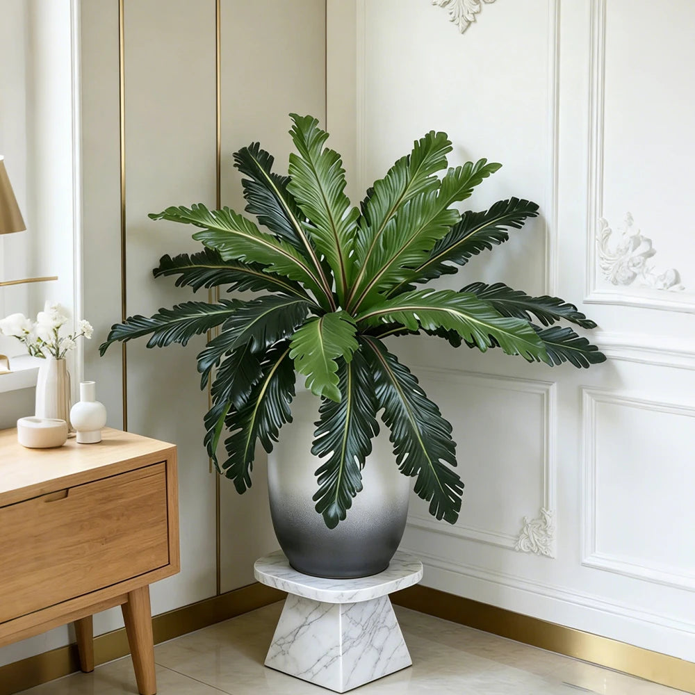 plantes artificielles feuilles vertes larges intérieur décoration maison fougère tropical pots divers supports tables