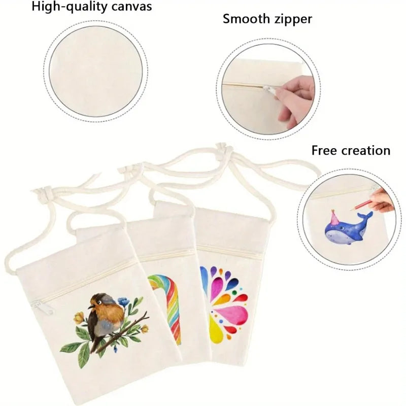 sac bandoulière toile imprimé floral beige crayons stylo réutilisable moderne 17x13cm
