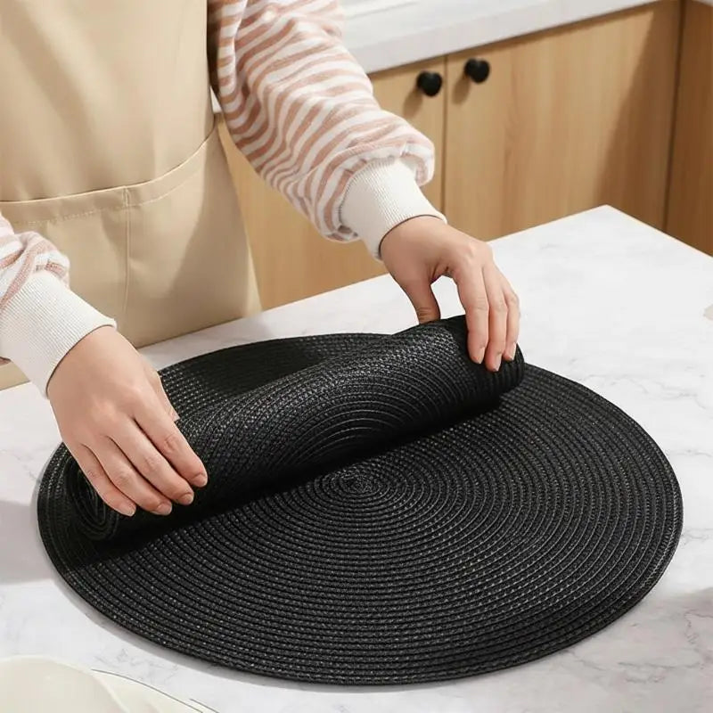 placemats ronds tissés noir bleu marine moderne résistants taches antidérapants lavables été table dîner