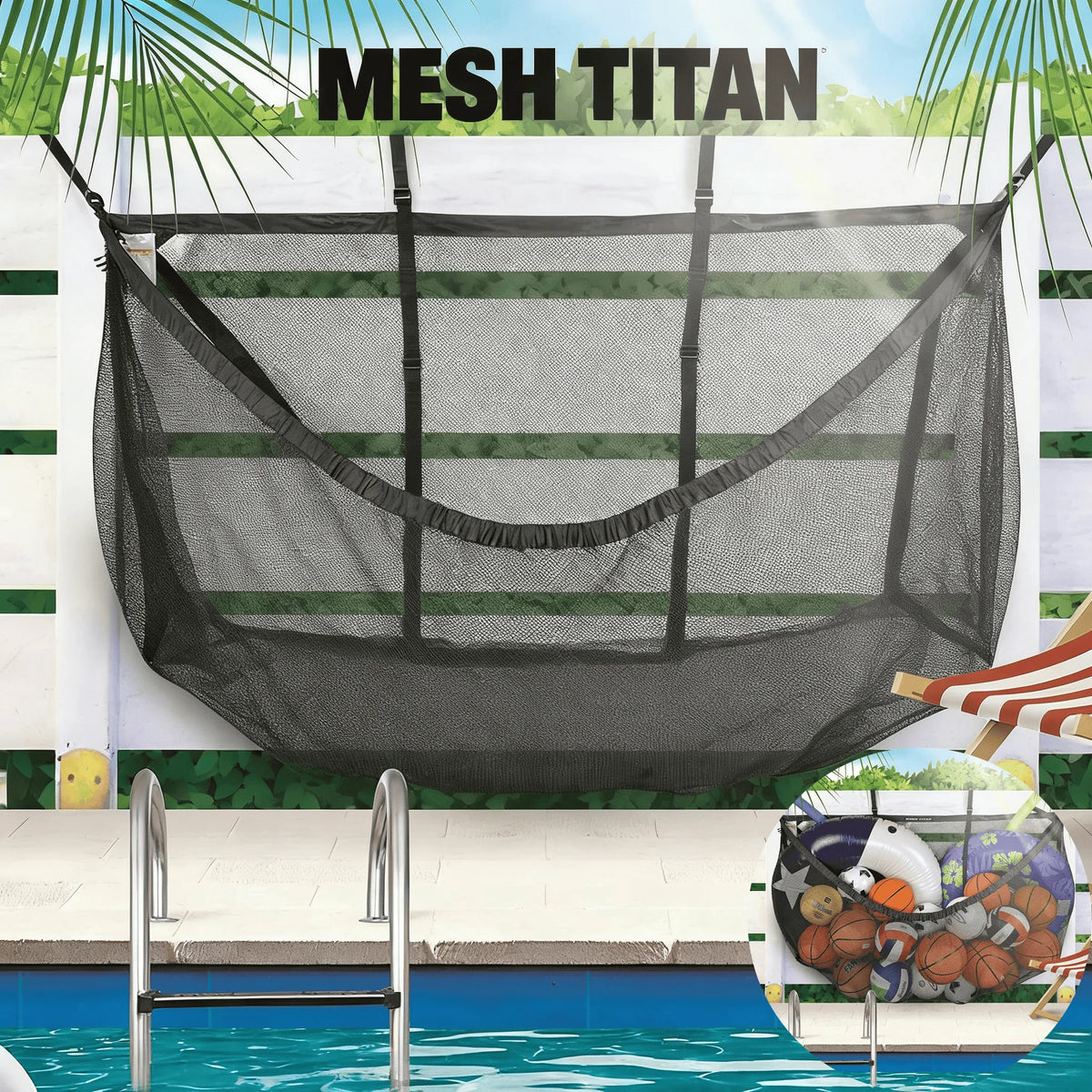 filet rangement piscine noir maille fine clips suspension moderne rangement jouets accessoiresextérieur