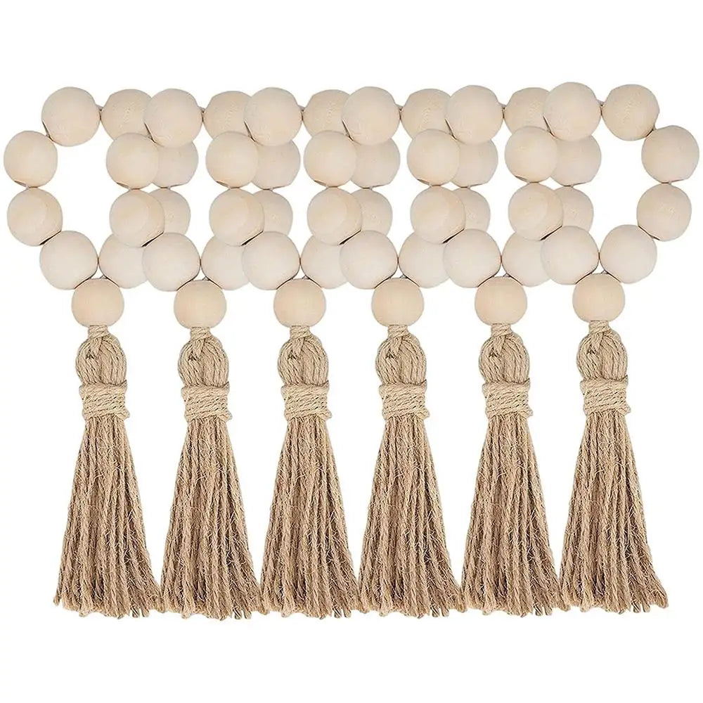 bracelet boho bois pompon jute naturelle blanc rustique