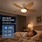 ventilateur blanc bois moderne lampe led télécommande vitesses silencieux chambre salon
