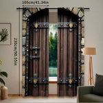 rideaux porte bois ferrures métal rustique deux panneaux marron beige gris vintageextérieur chambre salon