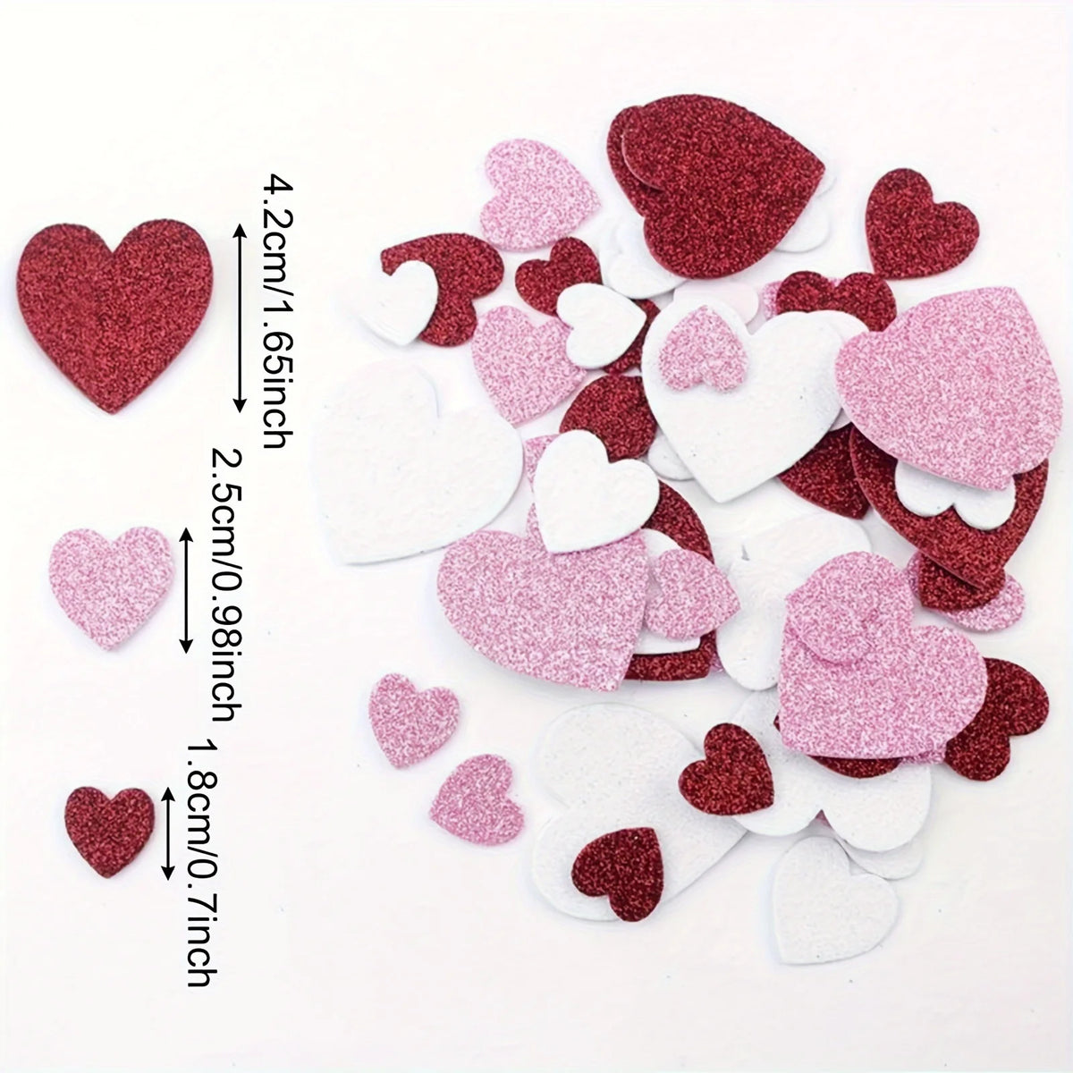 autocollants adhésifs mousse pailletés coeurs rouge rose blanc décoration fêtes diy bricolage 60 pièces