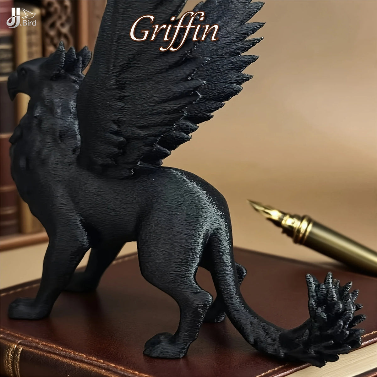 statue griffon noire texture rugueuse plume dorée décoration intérieure classique opacité chambre étude salon
