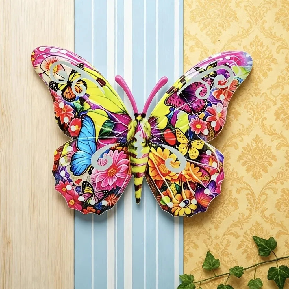 décoration murale papillon multicolore fleurs métal artificiel extérieur pièces moderne
