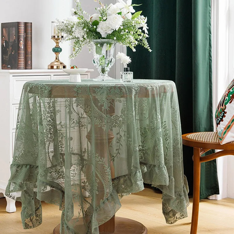 nappe table fleur brodée vert clair semi transparente classique réutilisable machine printemps été automne