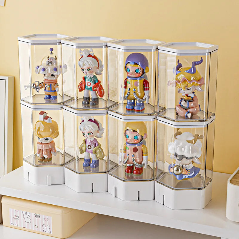 boîtes rangement transparentes empilables multicolores figurines modernes adhésif anti poussière accessoires costumes