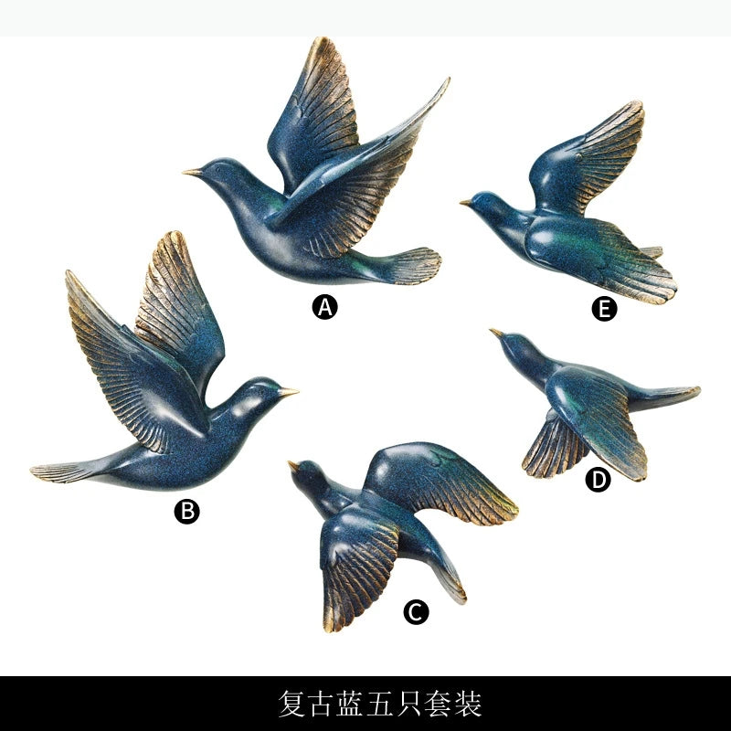 décorations murales oiseaux vol bleu doré blanc noir réalistes plumes modernes