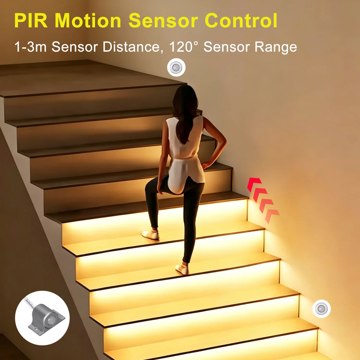 contrôleur d'éclairage led escalier détecteur mouvement pir blanc moderne adhésif 32 canaux 400w 12v