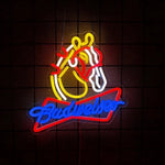 enseigne lumineuse néon logo budweiser grenouille couleur rouge bleu jaune vert fixations câble usb