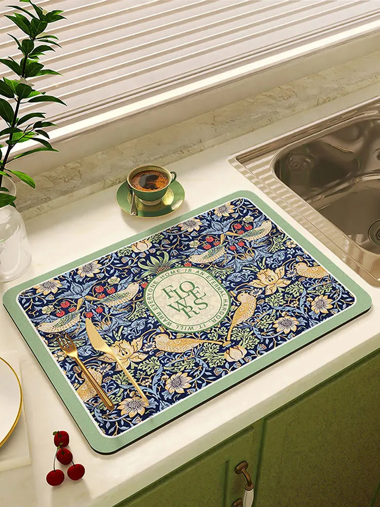 tapis cuisine absorbant motif floral fleurs rectangle décoratif évier plan travail