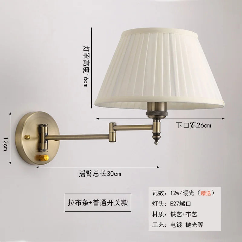 lampe murale or beige abat jour plissé classique éclairage chambre salon vintage led fixée