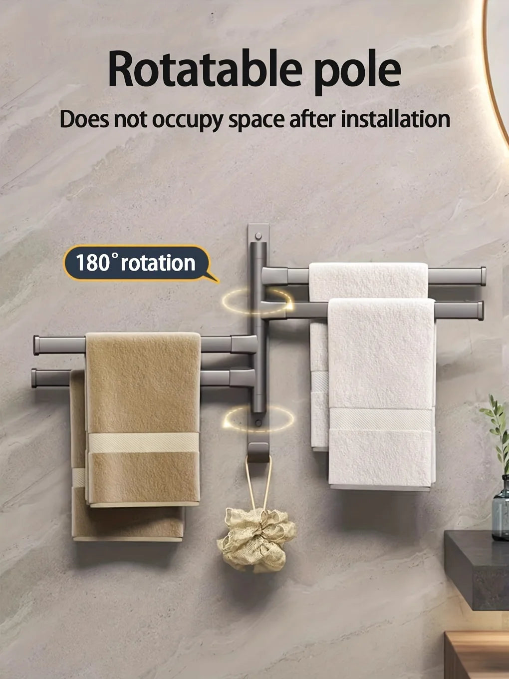 porte serviettes mural acier inoxydable gris moderne lisse pivotant salle bain pliable autoinstallation