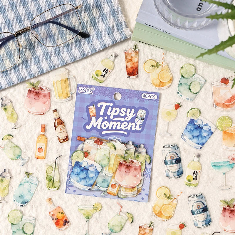 autocollants boissons aquarelle fruits bouteilles verres opaques illustratifs scrapbooking artisanat collage journaling