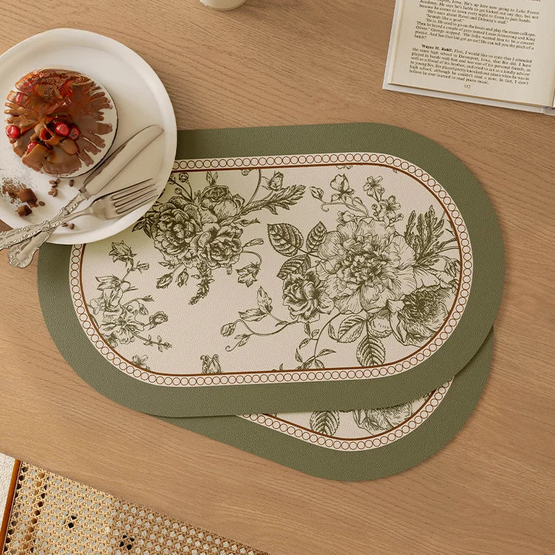 serviette table verte classique fleurs lin respectueux environnement 30x45cmversible facile nettoyer