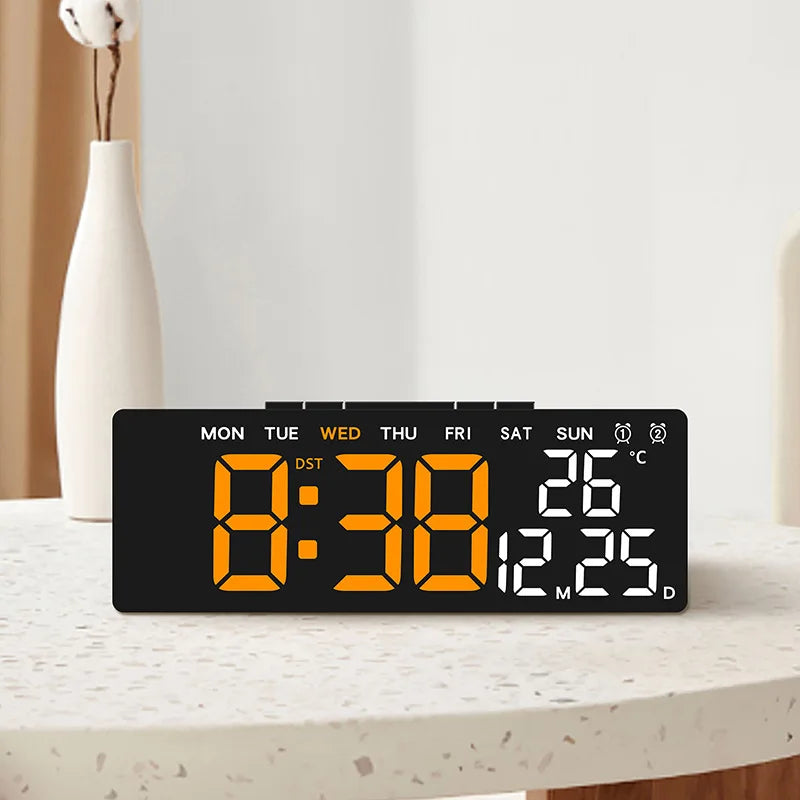 Horloge numérique LED affichage temps jour date température noir blanc vert bleu.orange moderne