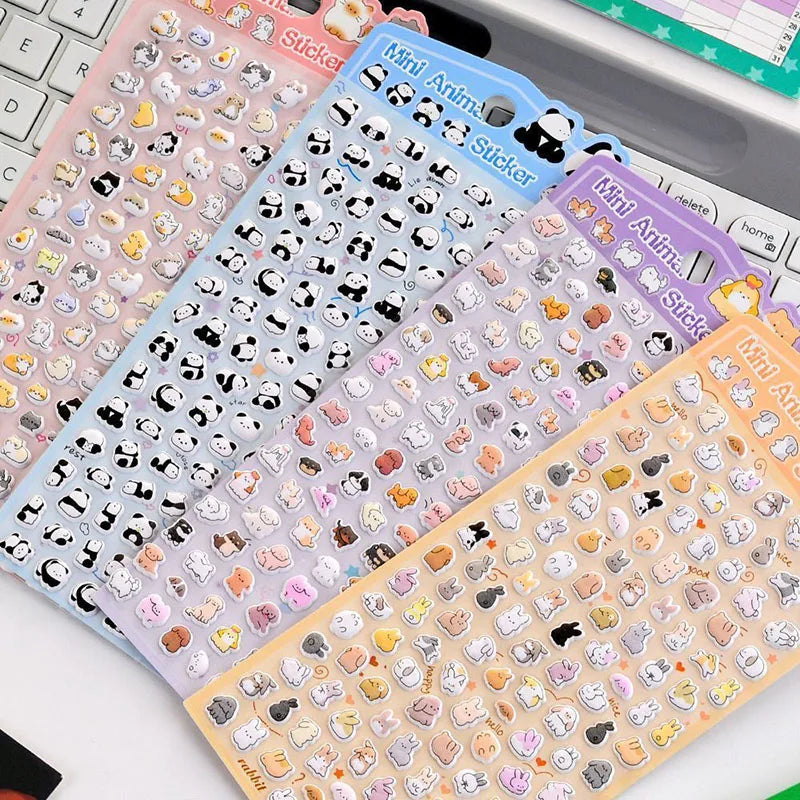 sticker kawaii animal transparent violet rose bleu clair panda lapin chat decoration scrapbooking bricolage