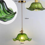 suspension lumineuse vintage transparente motifs floraux vert orange bleu