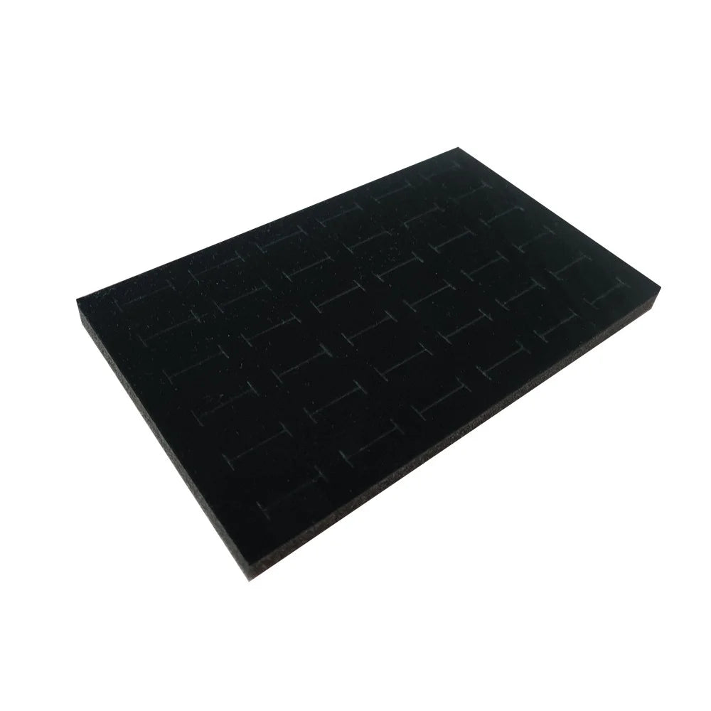 boîte bijoux noire tissu velours géométrique classique rangement 36 compartiments couvercle transparent organisateur