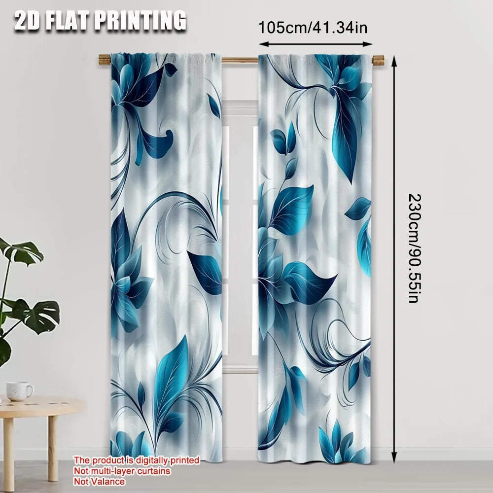 rideaux moderne floral bleu turquoise motifs abstraits deux panneaux polyester semi transparents