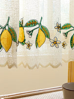 rideau brodé citrons fleurs vintage semi transparent blanc jaune vert beige