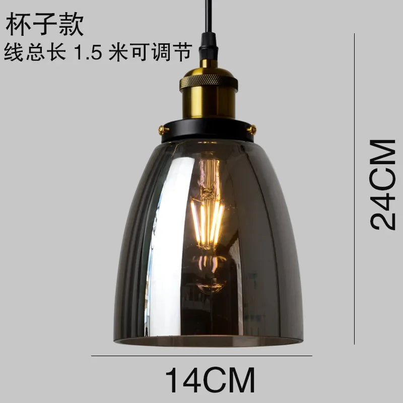 suspension lumineuse industrielle vintage verre transparent doré filaire 90 260V 249 2000lm
